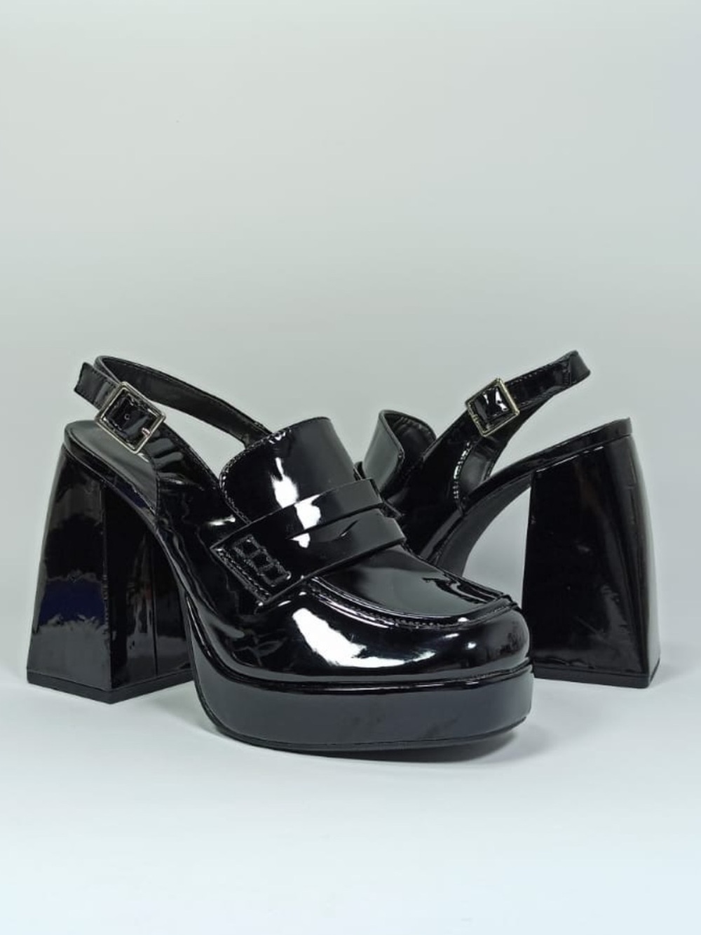 Soda Black Patent Platform Slingback Loafers